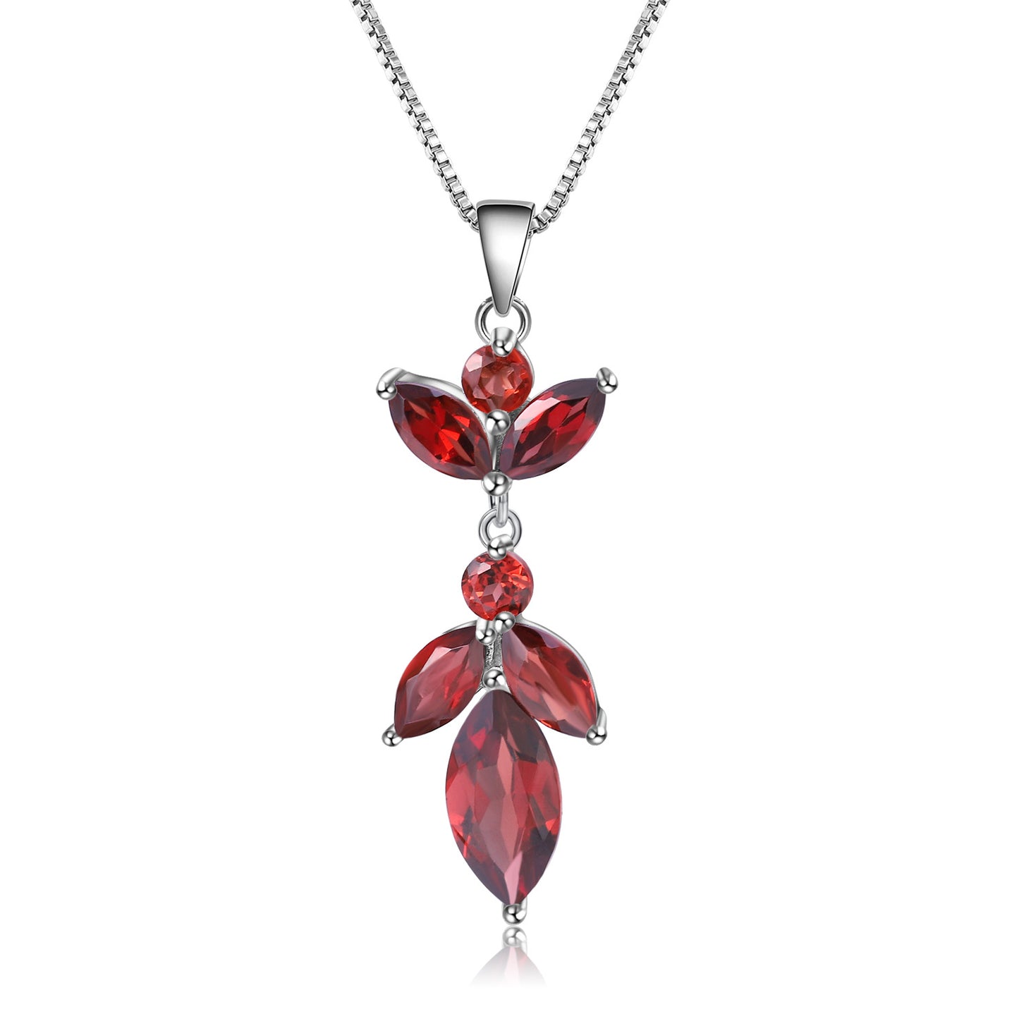 Design Sense Natural Gemstone Pendant Unique Maple Leaf Shape Inlaid with Garnet s925Silver Necklace Pendant