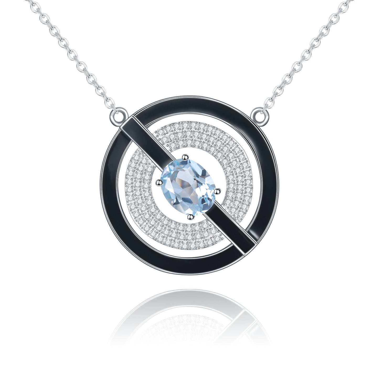 Designer Natural Topaz Enamel Pendant Unique Circular Design925Silver Color Gemstone Necklace Pendant