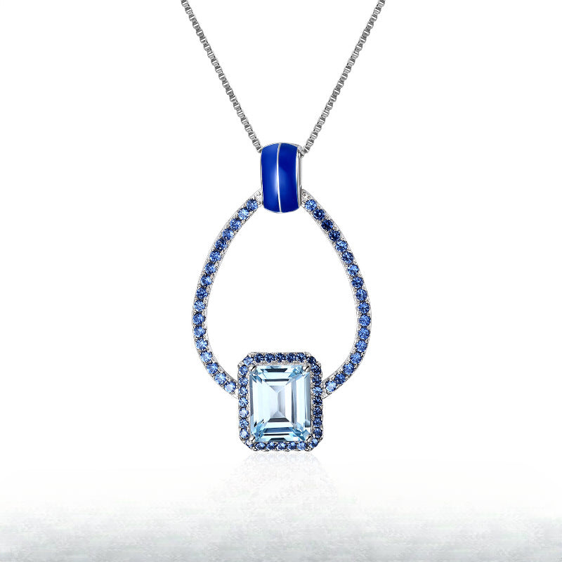 Vintage Style Jewelry Design Long Necklace s925Silver Inlaid Natural Gemstone Topaz Necklace Pendant