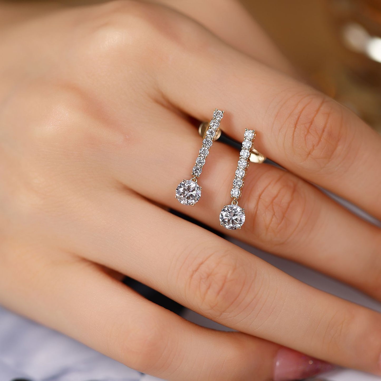 Quality14k Gold Inlaid Cultivated Diamond Earrings0.5Carat Diamond Earrings Medium Long Style k New Style Gold Earrings