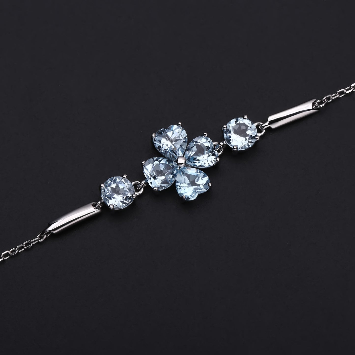 Luxurious Design Natural Topaz Bracelet s925Sterling Silver Inlaid Gemstone Clover Bracelet