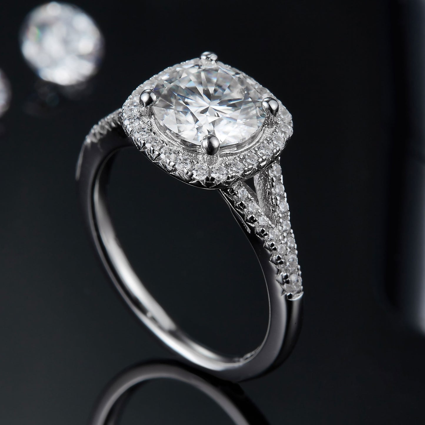 Light Luxury1.5/2/3ct Moissanite Ring Women925Silver Double Arm Square Bag Inlaid Large Carat Moissanite Ring