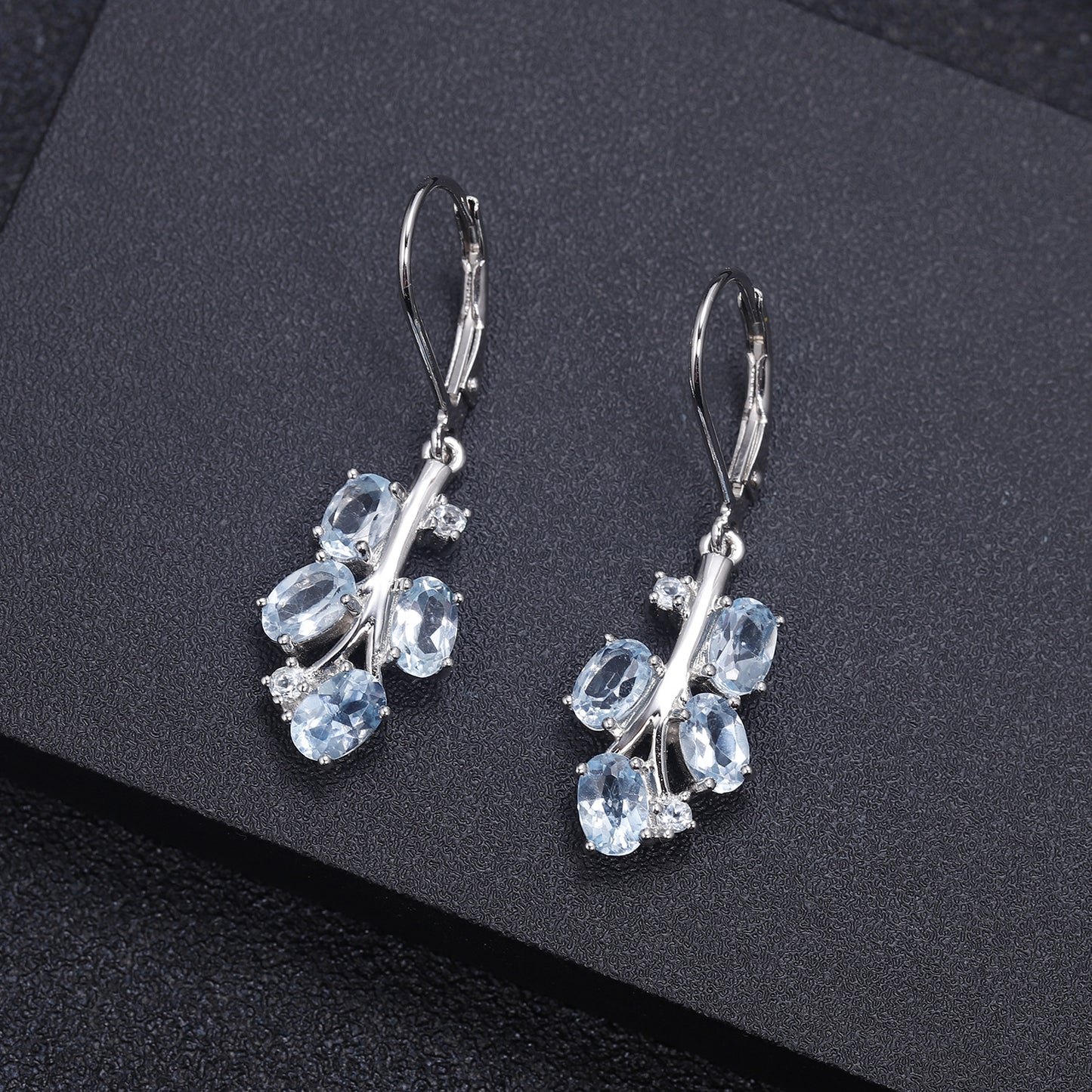 Natural Colored Gems Topaz Stud Earrings Fashion s925Sterling Silver Inlaid Sapphire Crystal Earrings Earrings New