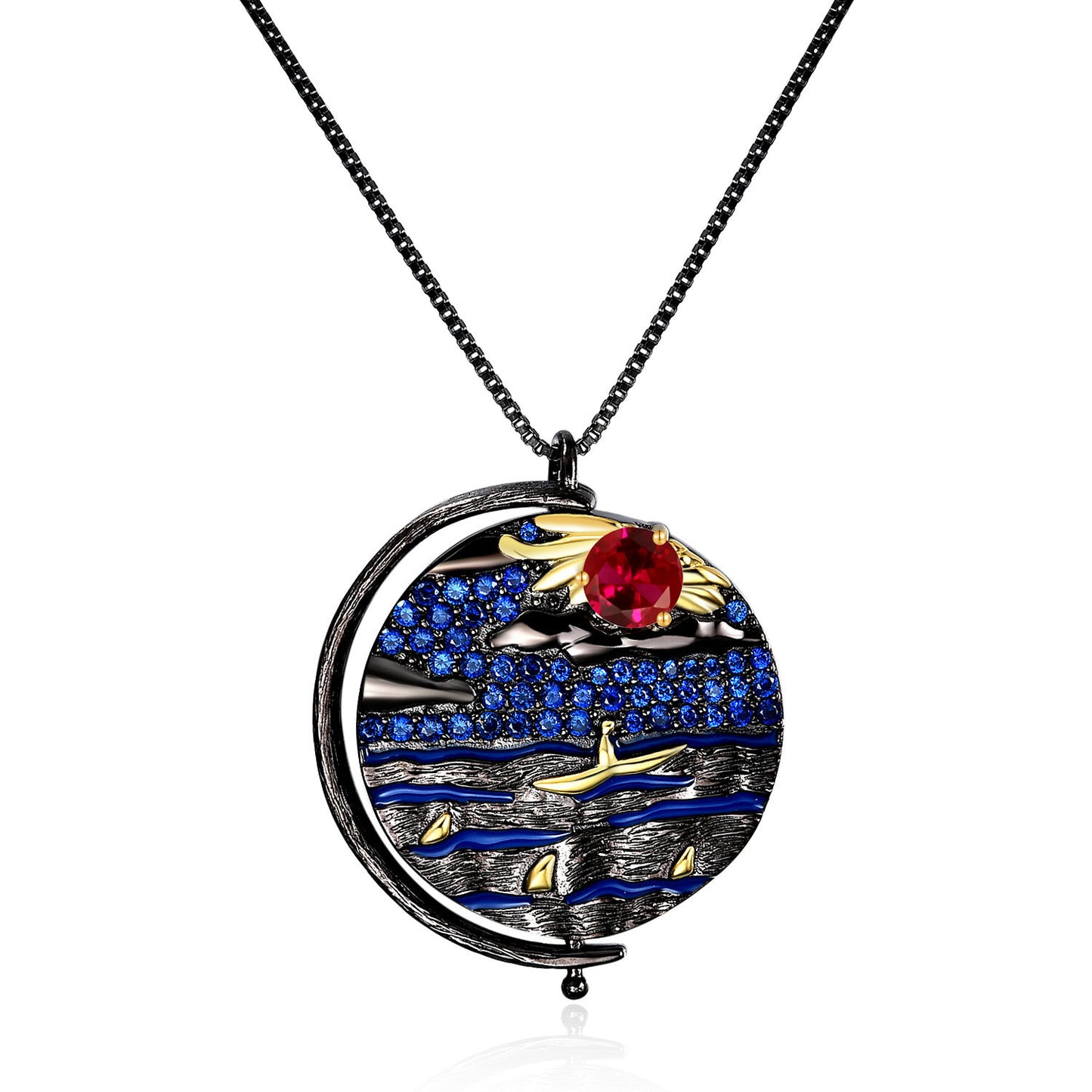 Italian Abstract Pattern Vintage Jewelry Designer Necklace s925Silver Inlaid Gemstone Necklace Pendant