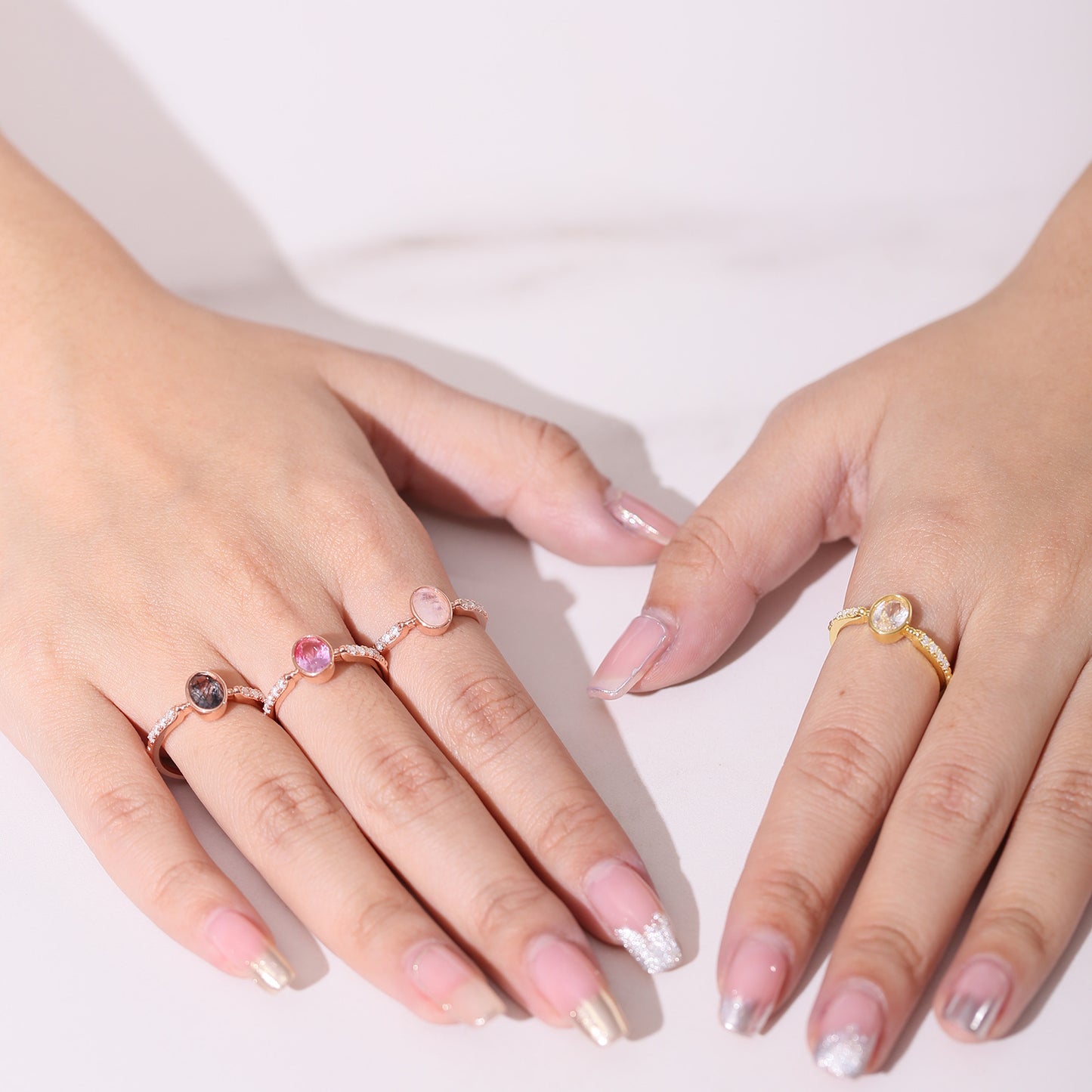 Jewelry S925Sterling Silver Inlaid Natural Black Hair Crystal Ring Fashionable and Elegant Light Luxury Rose Gold Ring