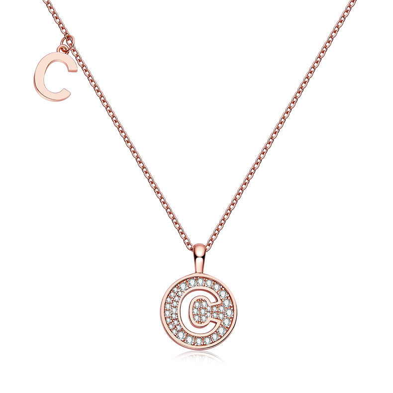 Luxurious Fashion English Letters C Necklace Couple Gift Round Coin s925Sterling Silver Inlaid Moissanite Pendant