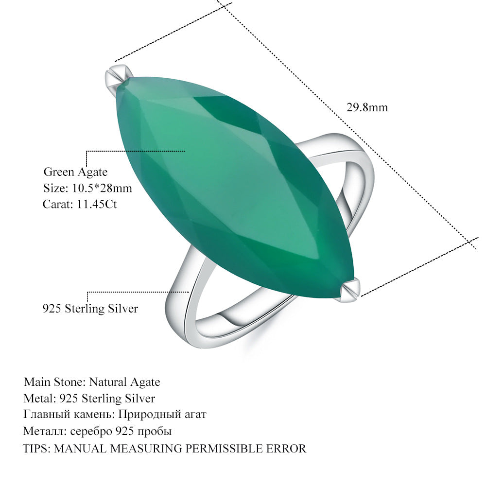 Customization s925Silver Inlaid Green Agate Ring Necklace Earrings Three-Piece Set Natural Gemstone Jewelry Set