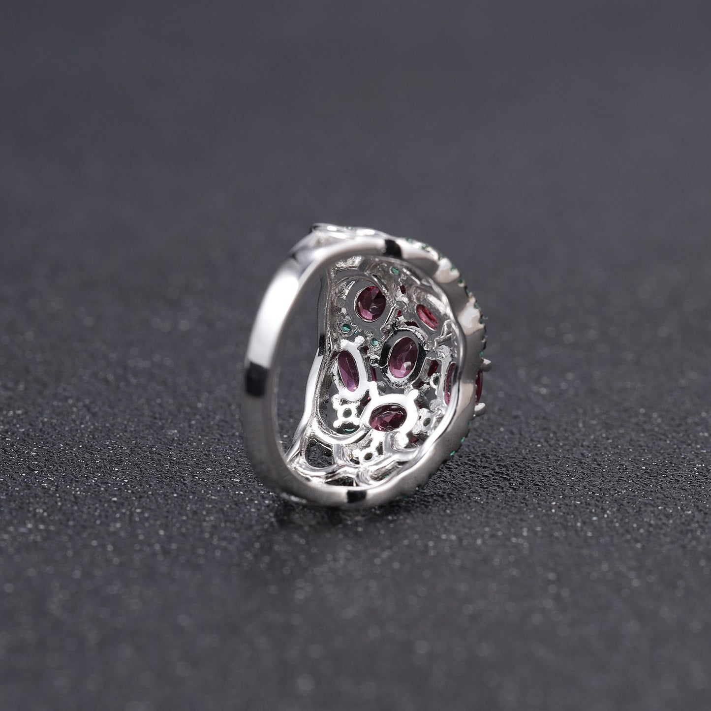 Luxurious and High-End Natural Rose Pomegranate Ring with a Sense of Design Prosperous Series s925Silver Inlaid Gemstone Ring