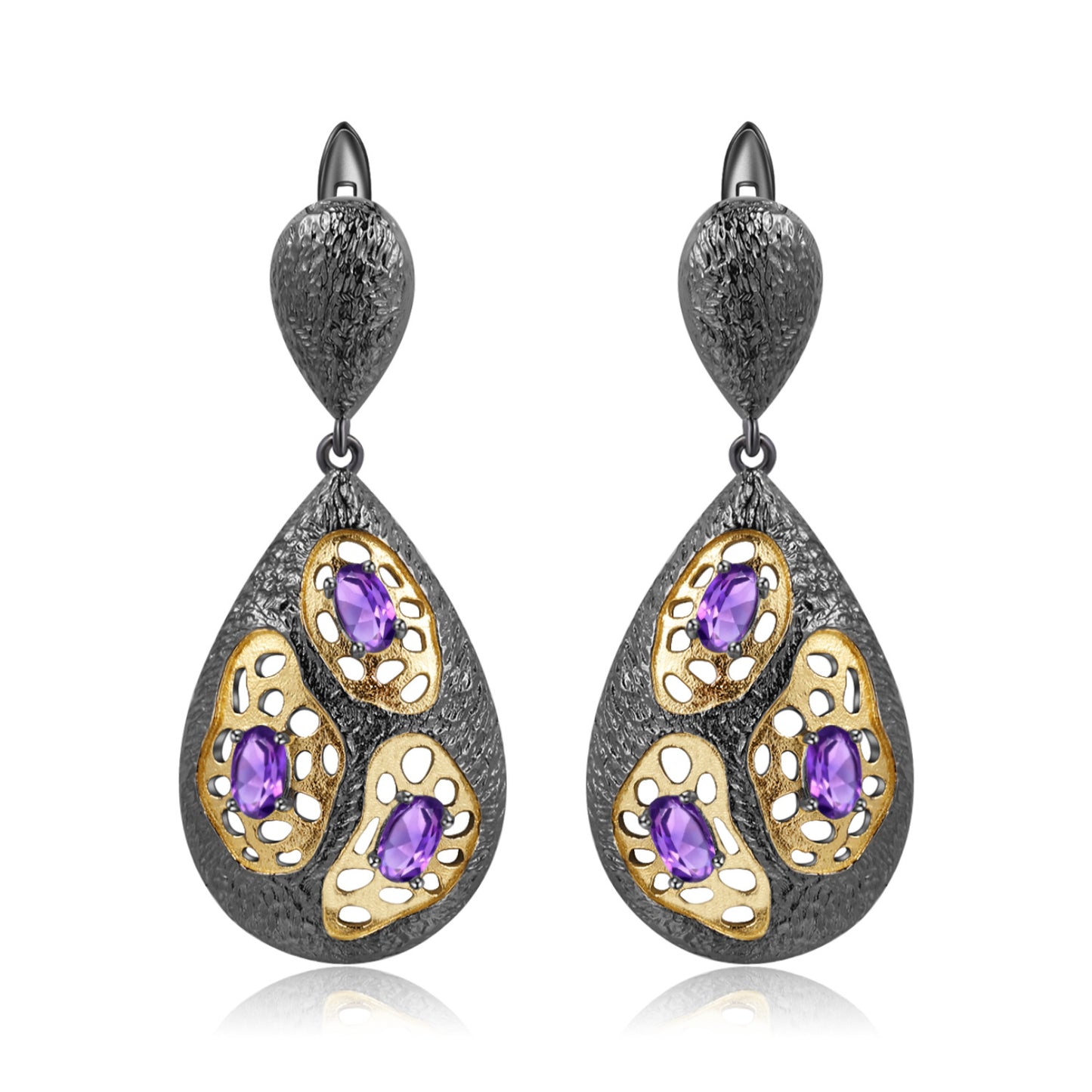 Italian Craft Designer Gemstone Earrings Retro High-End Sense925Silver Natural Amethyst Earrings Drop Earrings