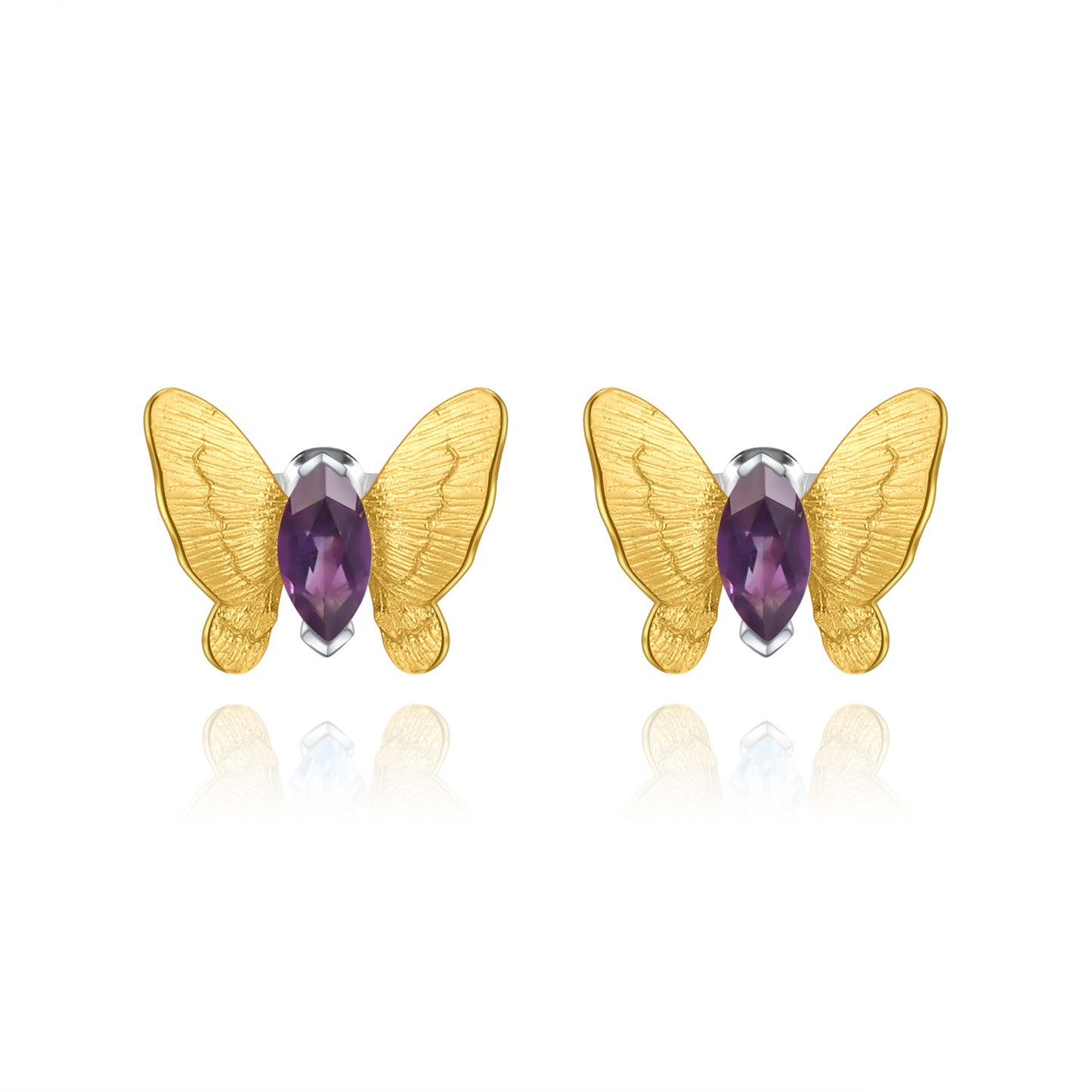 Designer Natural Gemstone Earrings Butterfly Fashion Design925Silver Inlaid Natural Amethyst Stud Earrings
