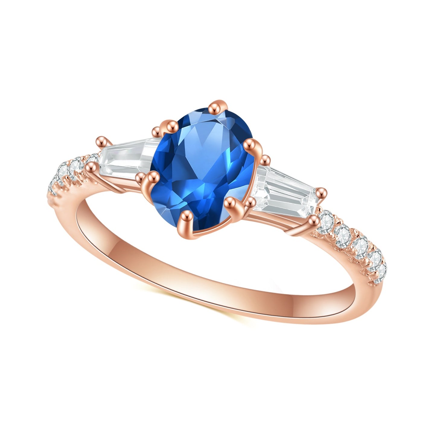 S925Sterling Silver Inlaid Blue Gemstone Ring Fashion Classic Elegant Light Luxury Colorful Gemstone Rose Gold Ring