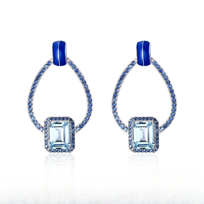 French Romantic Retro Style Designer Earrings s925Silver Inlaid Natural Gemstone Topaz Stud Earrings
