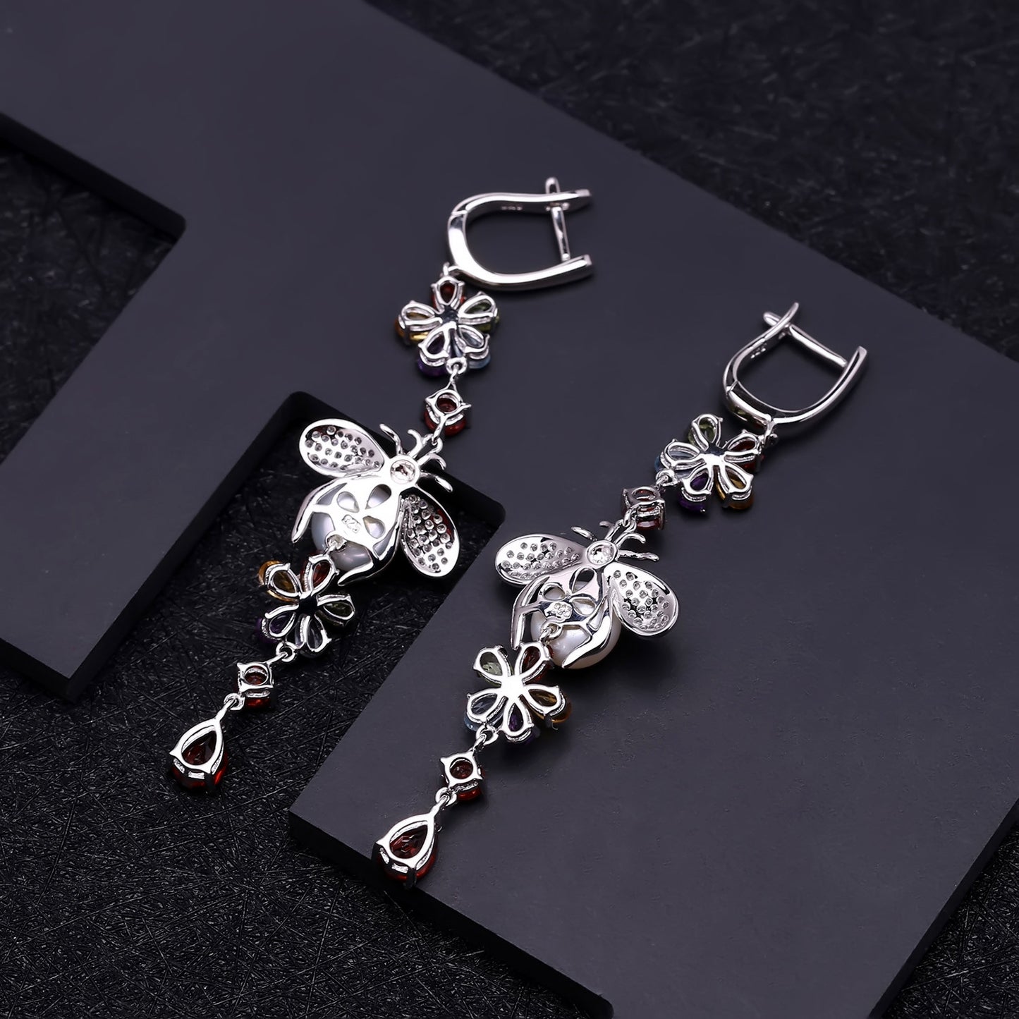 Niche Design Pearl Earrings Jewelry Vintage Personality Style s925Silver Inlaid Gemstone Earrings