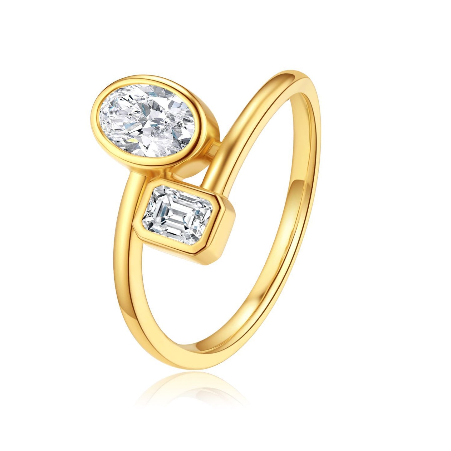 Classic Double Diamond18k Gold Diamond Ring Twin k Gold Ring Advanced Design Engagement Cultivation Diamond Ring All-Matching