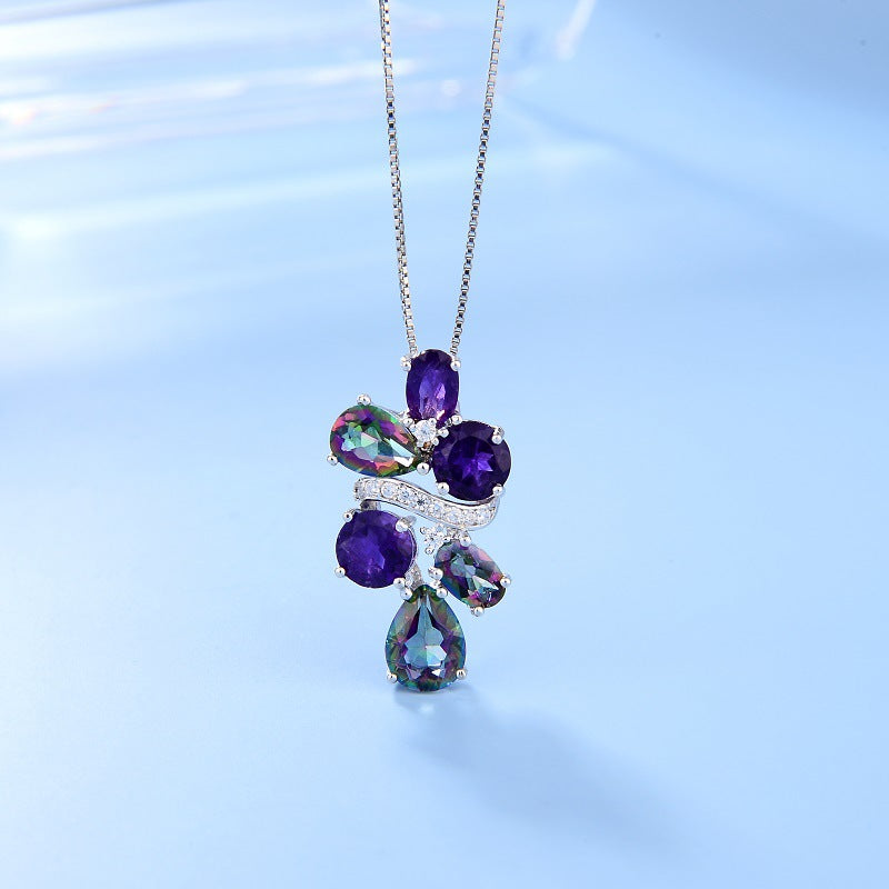 Fashionable Light Luxury Gemstone Necklace Pendant for Women with Unique and Elegant Design s925Silver Inlaid Colorful Crystal Pendant Necklace