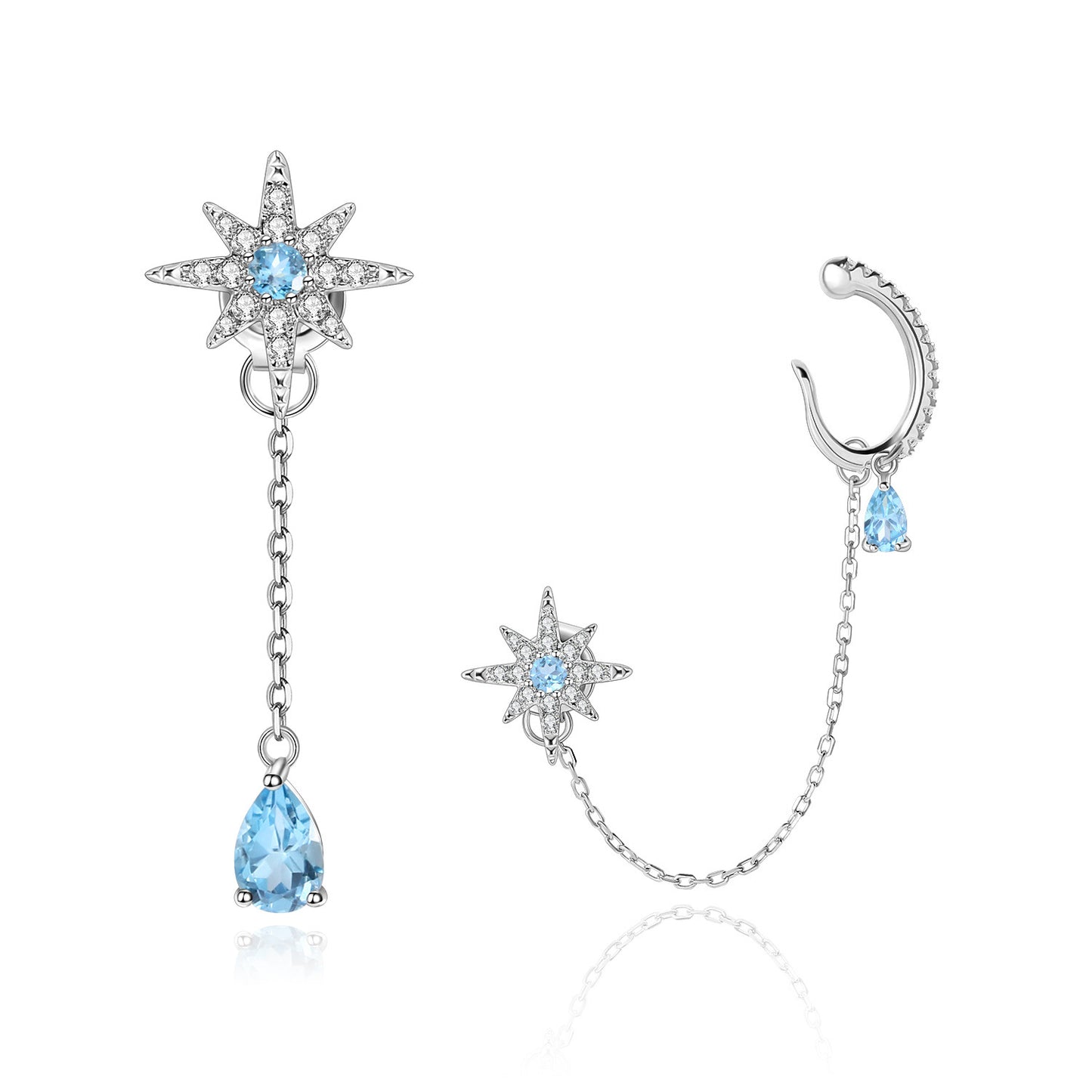 Vacation Style Mid-Length Gemstone Earrings High-End Natural Colorful Gemstones s925Sterling Silver Asymmetric Earrings