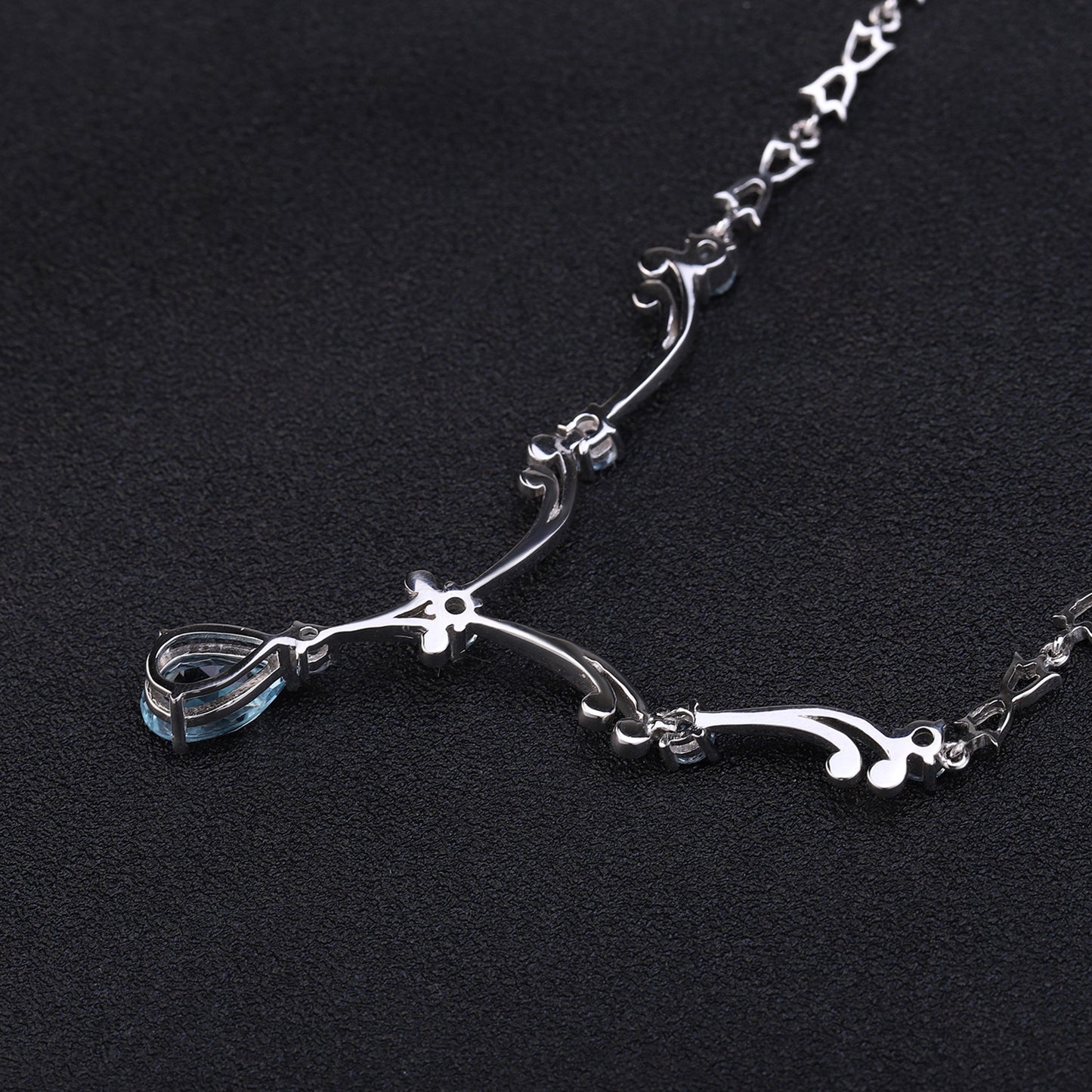 Luxury Natural Topaz Necklace High-Grade Sweater Chain s925Sterling Silver Inlaid Sapphire Necklace Pendant