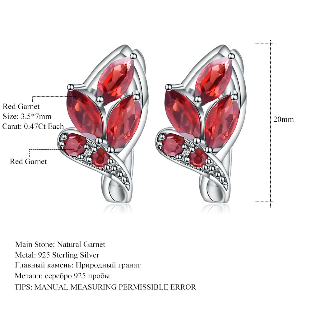New Luxury Natural Garnet Stud Earrings Jewelry Advanced Design s925Silver Inlaid Gemstone Stud Earrings