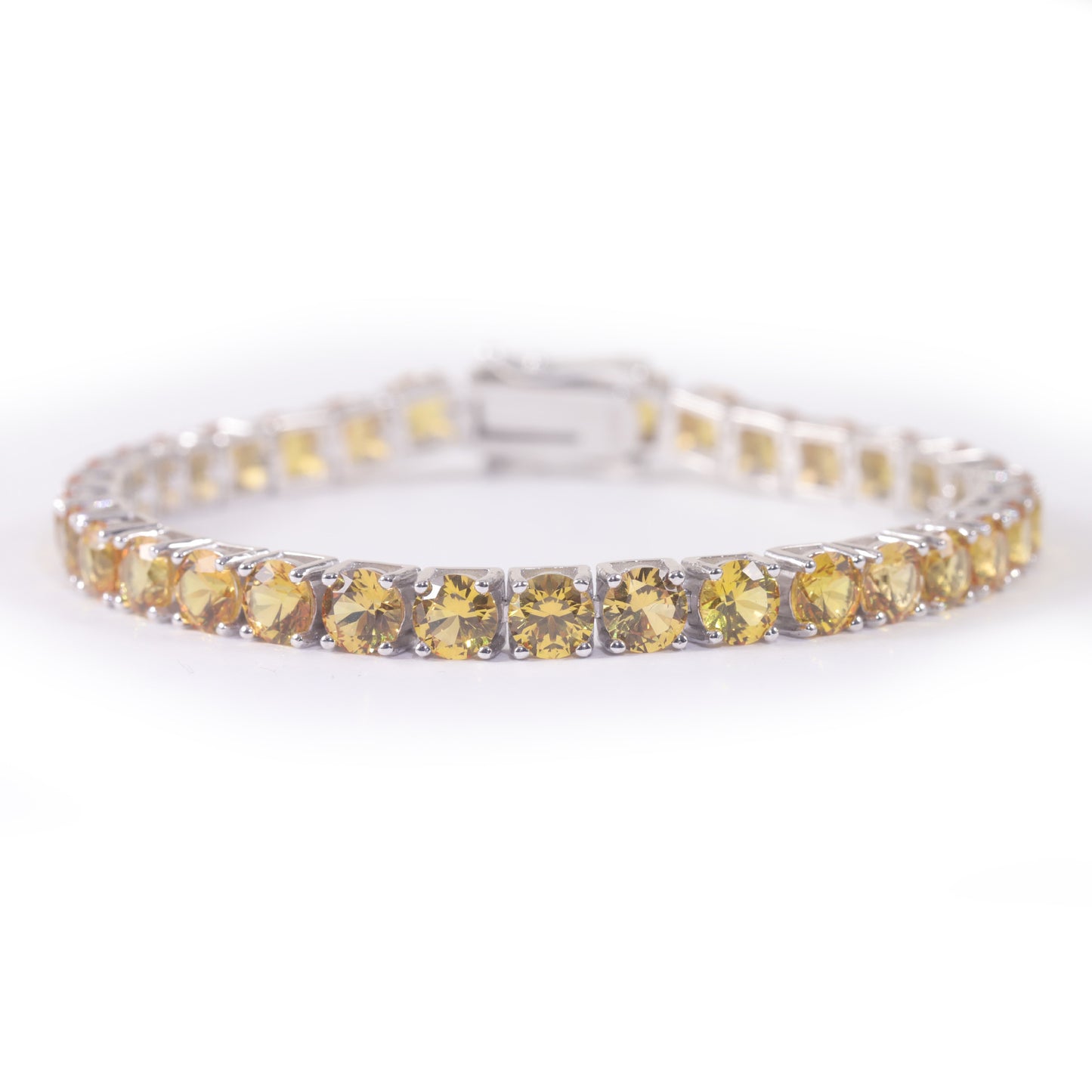 ins Wind Yellow Gemstone Bracelet3/4/5mm Tennis Chain Gift s925Sterling Silver Inlaid Cultivated Sapphire Bracelet for Women