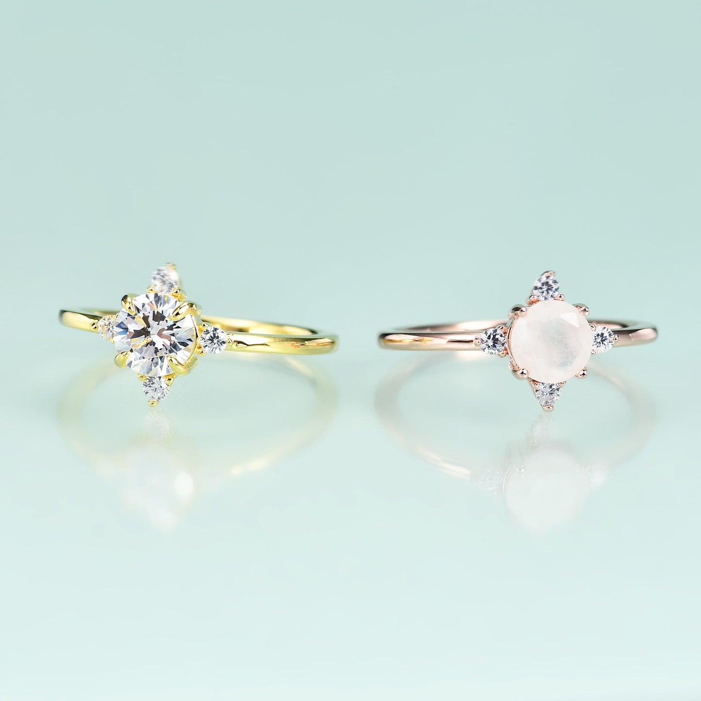 Jewelry S925Sterling Silver Inlaid Natural Moonstone Ring Fashionable Minimalist Luxury Rose Gold Ring