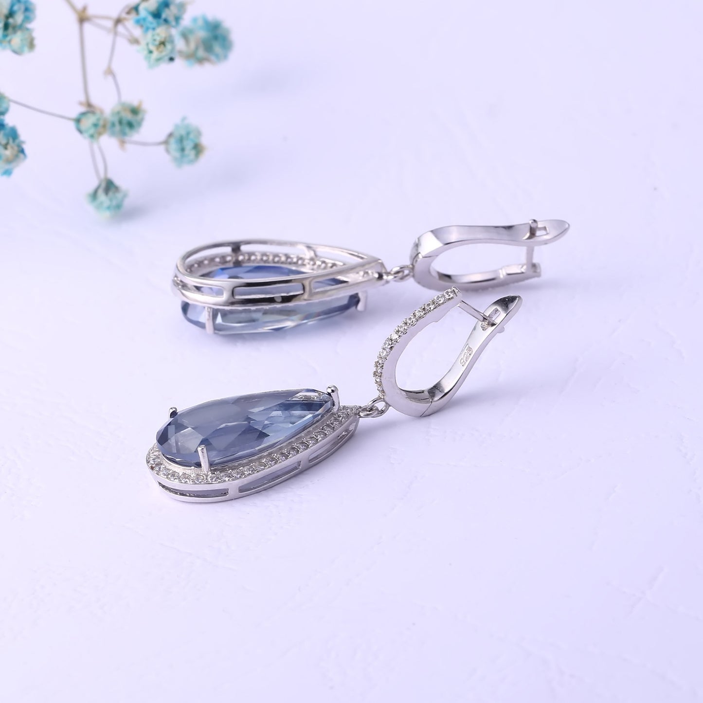 Fashionable Luxurious Colorful Gemstone Earrings High-Grade Personality s925Silver Inlaid Coated Crystal Earrings Drop Earrings