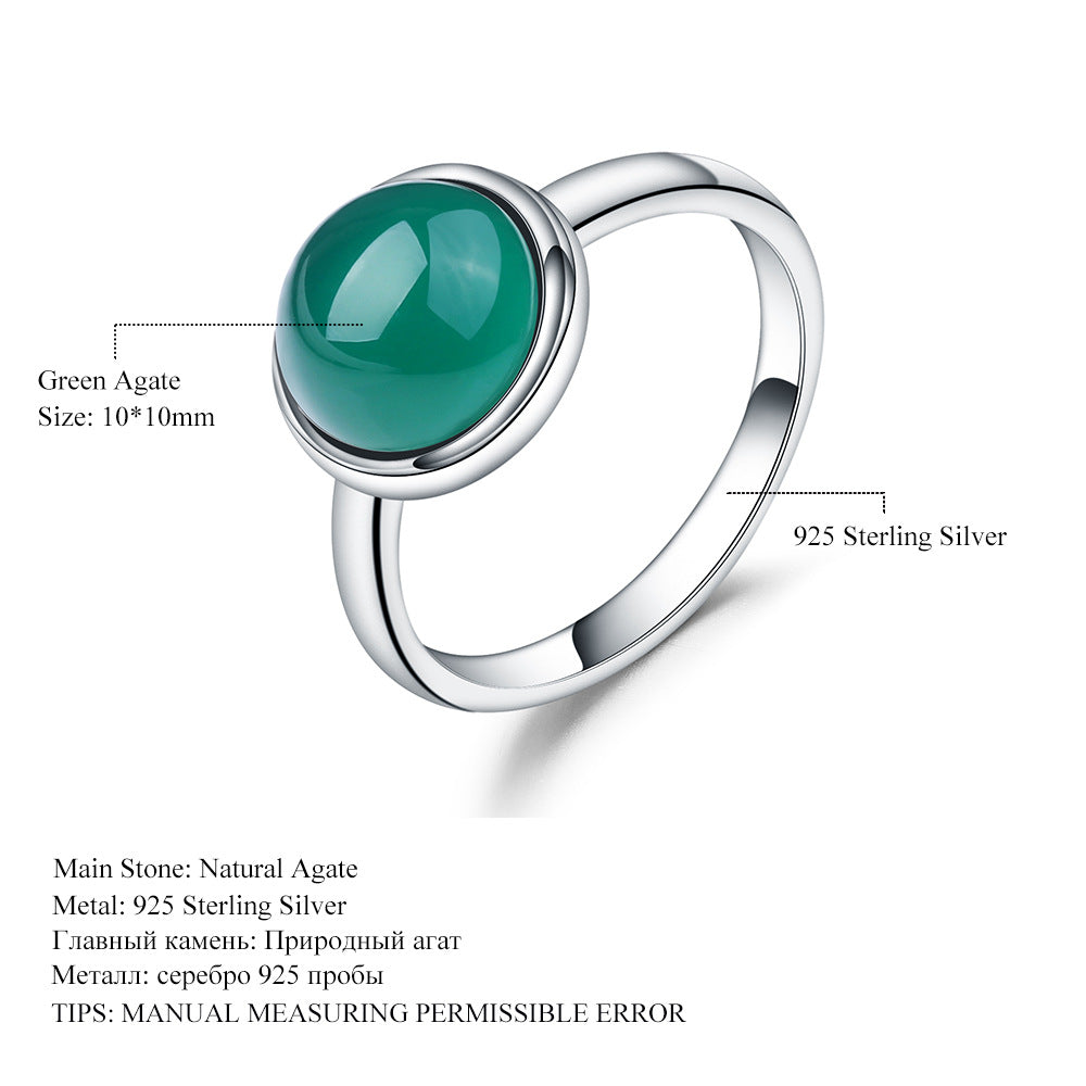 Factory Direct Supply Green Agate Gemstone Ring for Women New Simple Inlaid Natural Gemstone s925Silver ring
