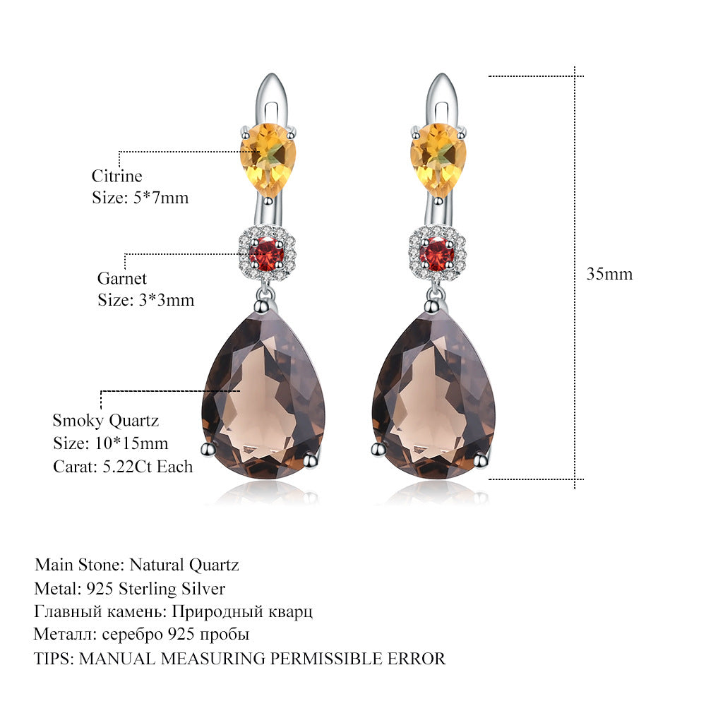 Luxury Jewelry Accessories Natural Gemstone Earrings Retro s925Silver Inlaid Natural Citrine Stud Earrings