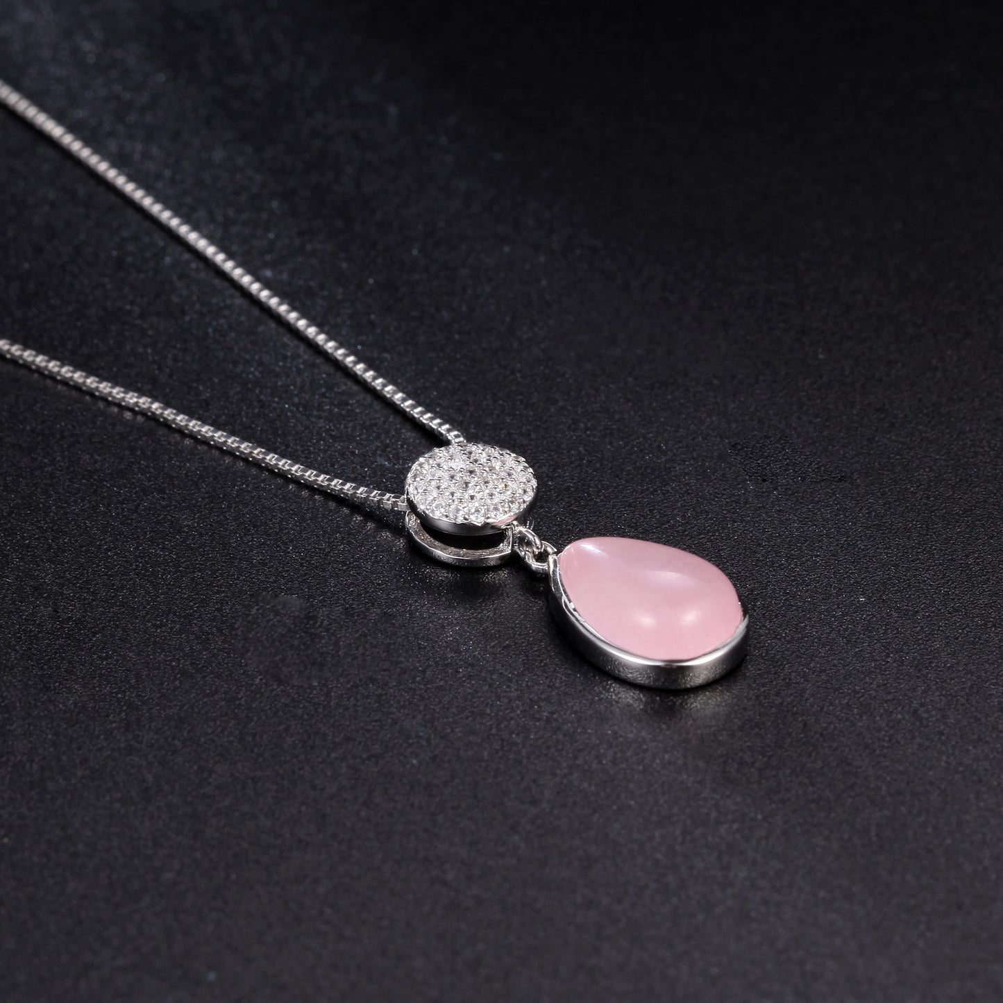 Luxury Jewelry Accessories Pink Quartz Gemstone Pendant French Romantic s925Silver Inlaid Natural Gemstone Necklace Pendant