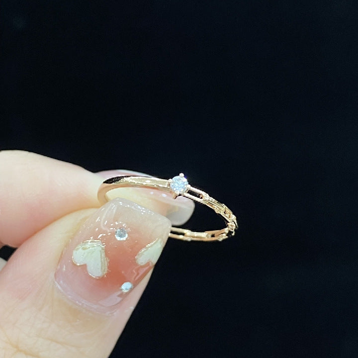 Special-interest design18k Gold Inlaid Cultivated Diamond Ring Hollow Rose Gold Crushed Diamond k Gold Ring with Fine Personality
