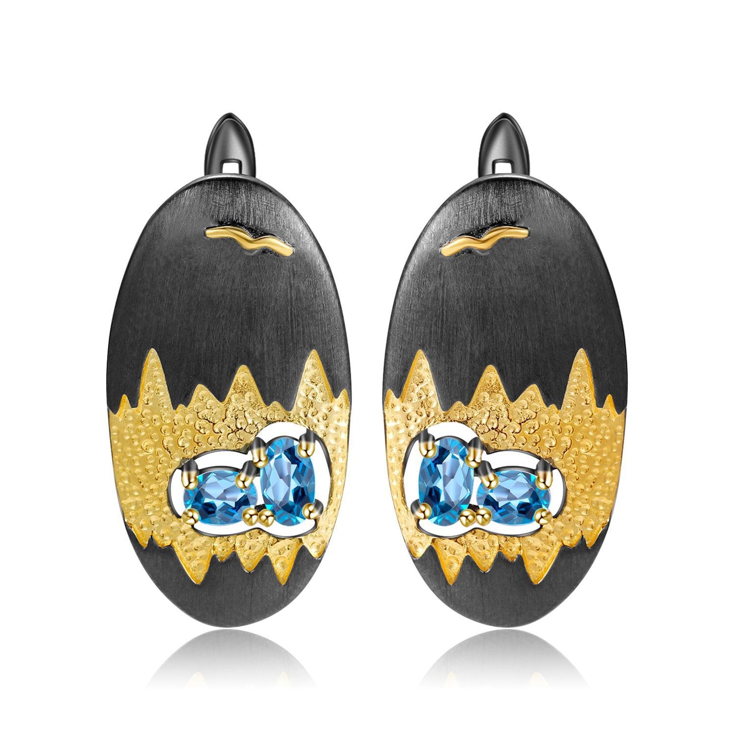 Italian Craft Designer Earrings Elegant Landscape Design925Silver Natural Topaz Stud Earrings