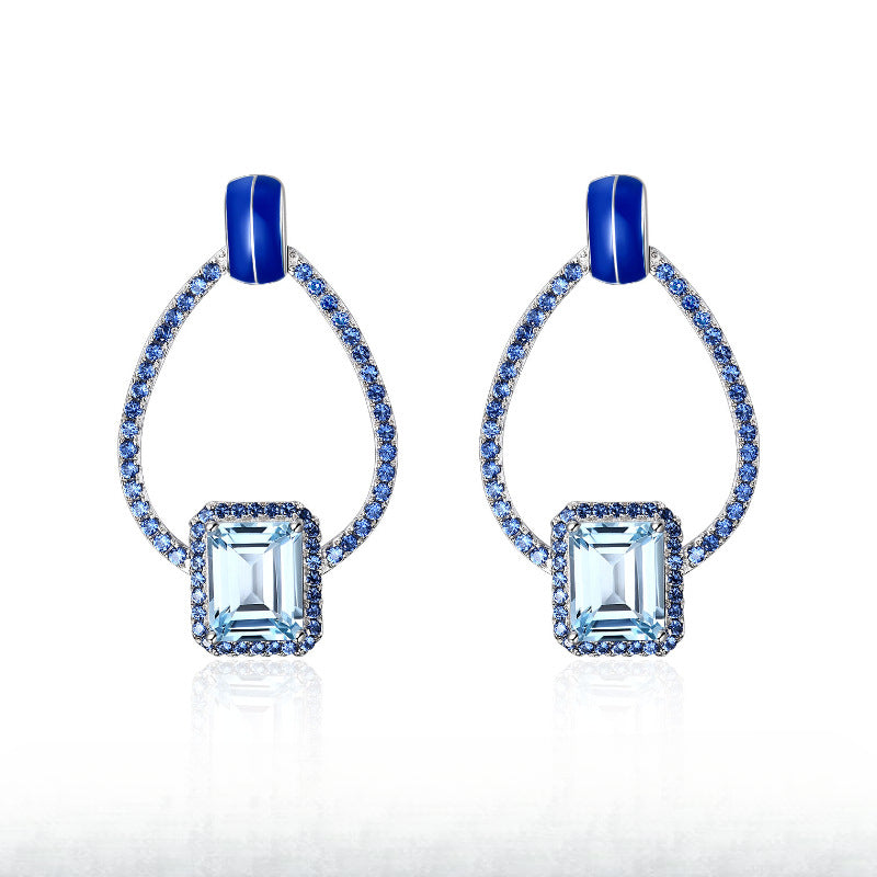 French Romantic Retro Style Designer Earrings s925Silver Inlaid Natural Gemstone Topaz Stud Earrings