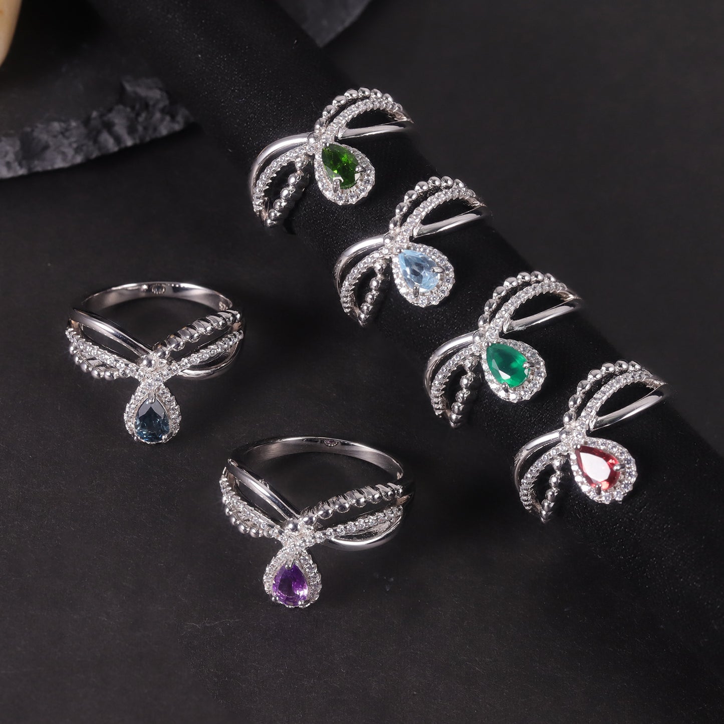 Foreign Trade Crown Natural Topaz Ring s925Sterling Silver Inlaid Garnet Diopside Ring New Style