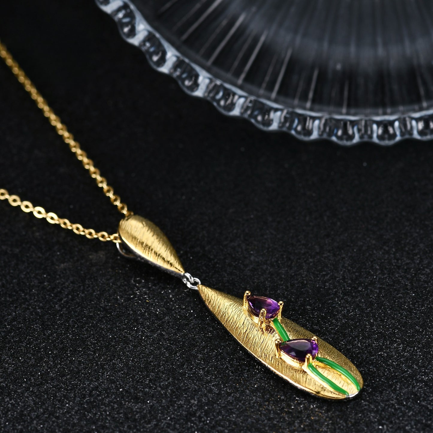 Italian Craft Retro Style Jewelry Designer Necklace s925Silver plating k Gold Inlaid Amethyst Necklace Pendant