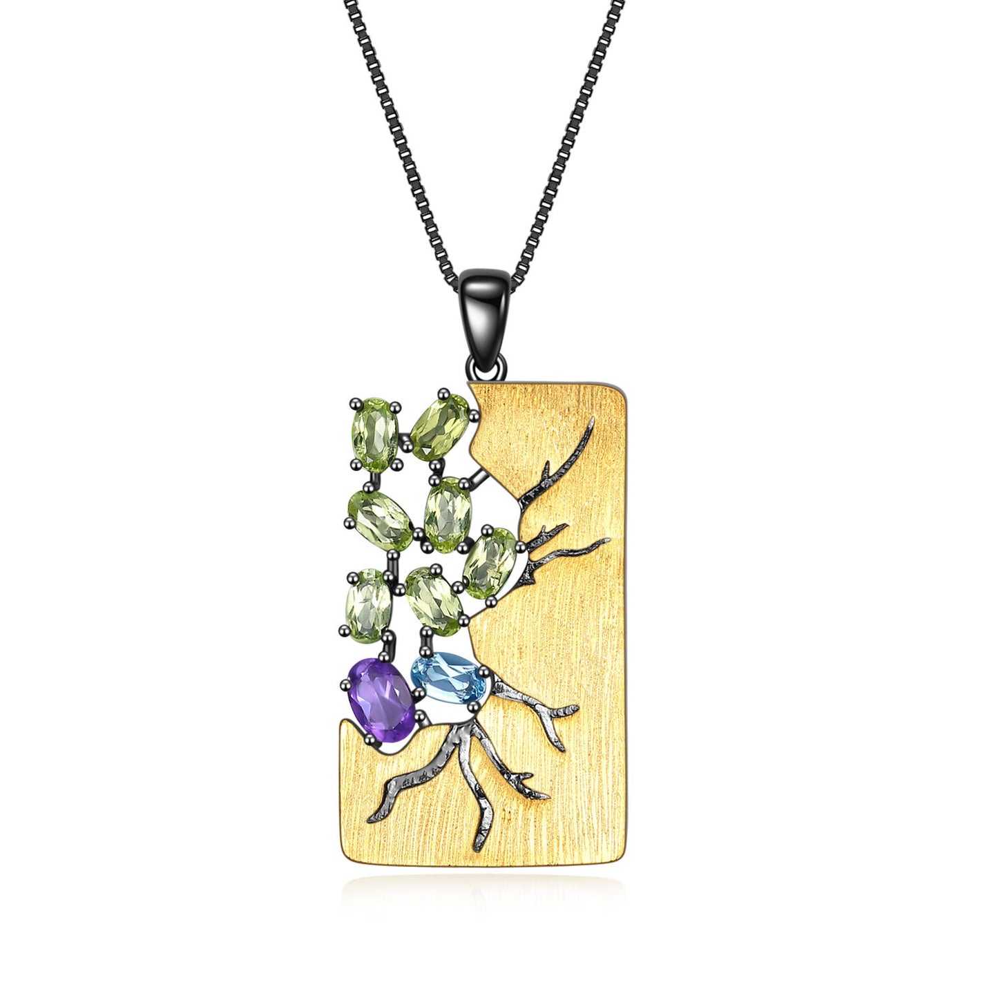 Italian Retro Designer Jewelry s925Silver Gold-Plated Natural Gemstone Amethyst Necklace Pendant