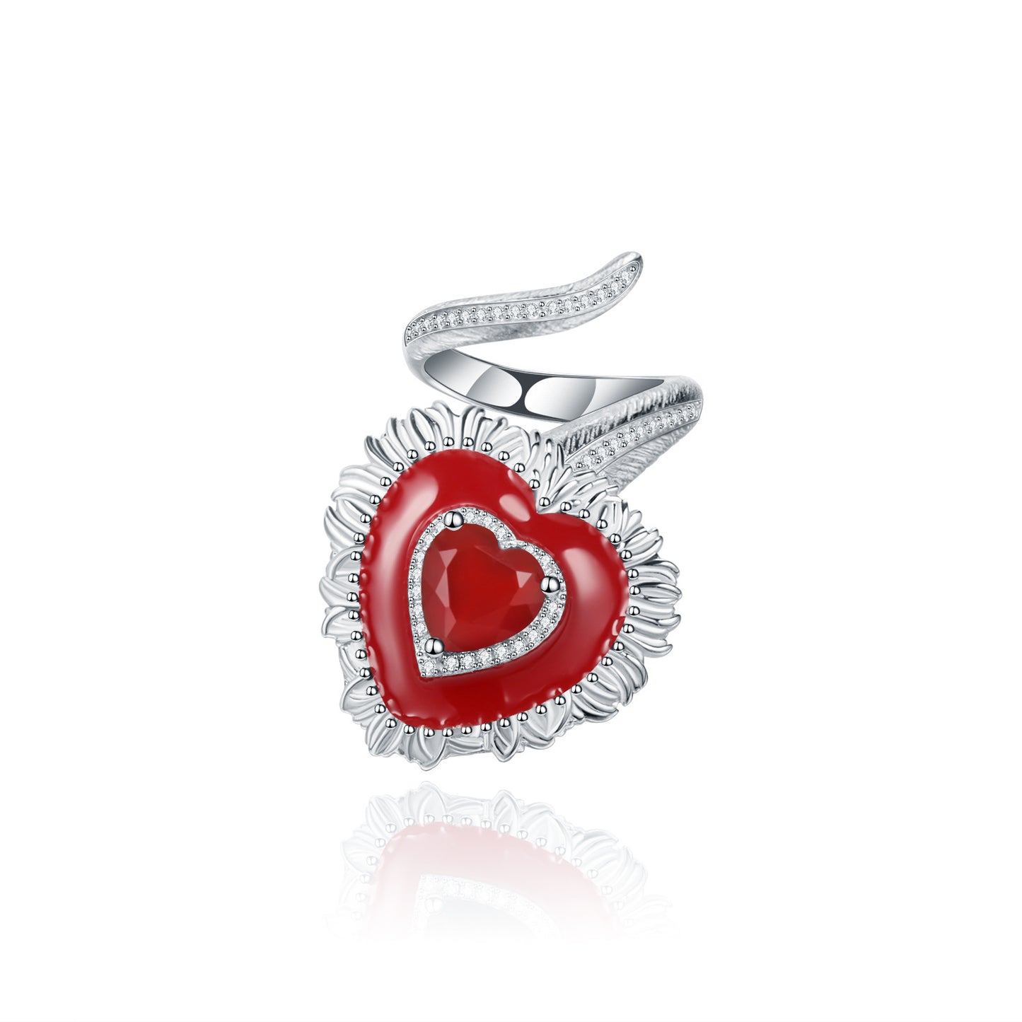 Designer Natural Garnet Ring Heart Design Sense Gift s925Silver Color Gemstone Ring