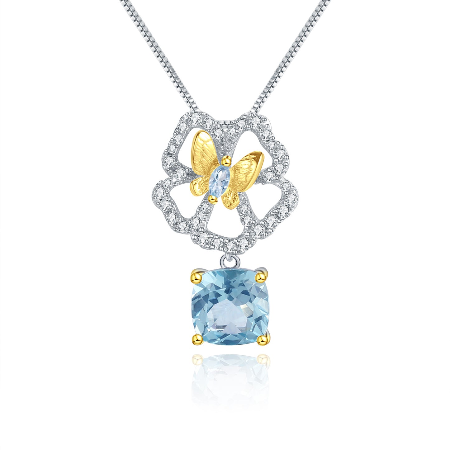 Designer Natural Yellow Crystal Pendant Natural Style Butterfly Flower Design s925Sterling Silver Gemstone Necklace Pendant