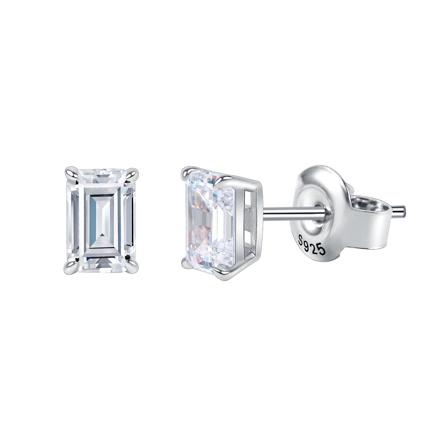 In Stock Wholesale Emerald Cut Stud Earrings Four-Prong1/2/3Carat Moissanite s925Sterling Silver High-End Earrings