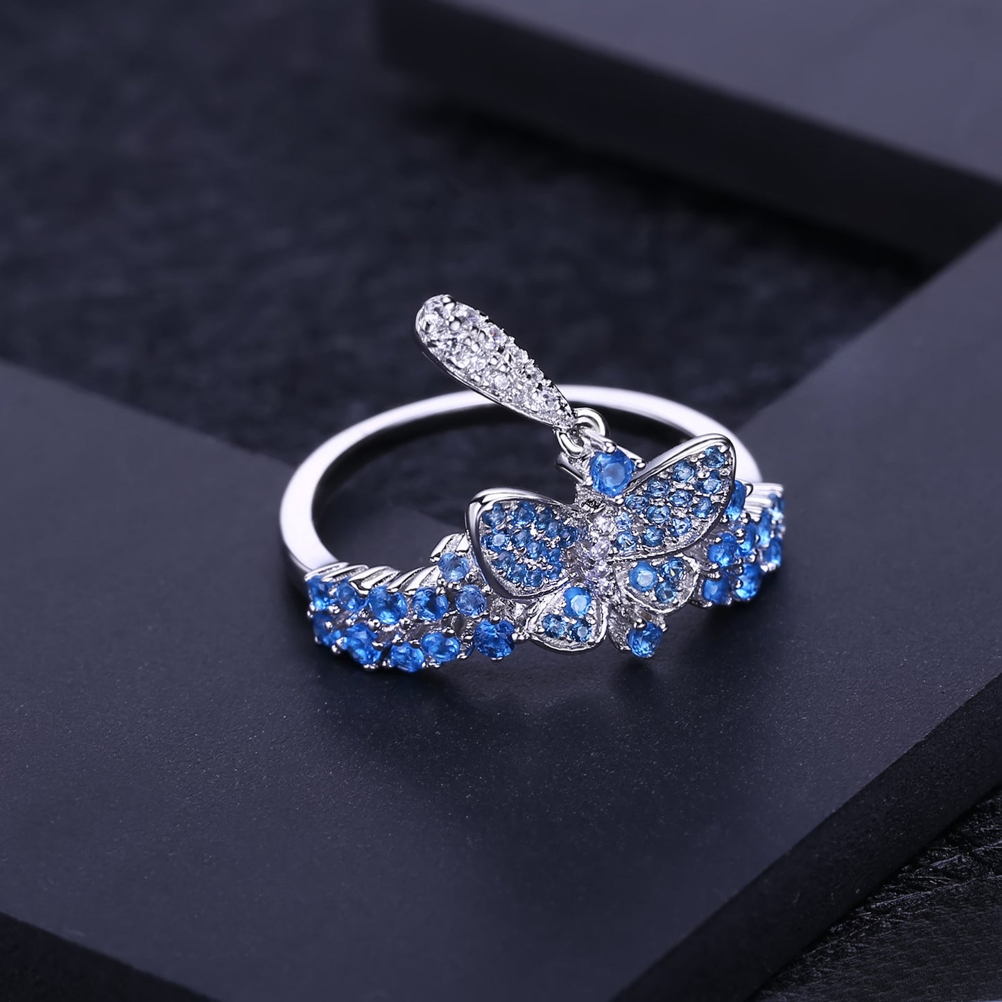 Designer Colorful Gemstone Ring High-end Sense Elegant Personality Luxurious Inlay s925Silver Swiss Blue Ring