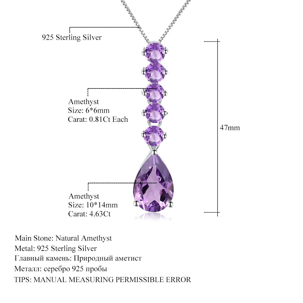 Luxurious High-End Natural Amethyst Pendant Supply s925Silver Inlaid Natural Gemstone Necklace Pendant