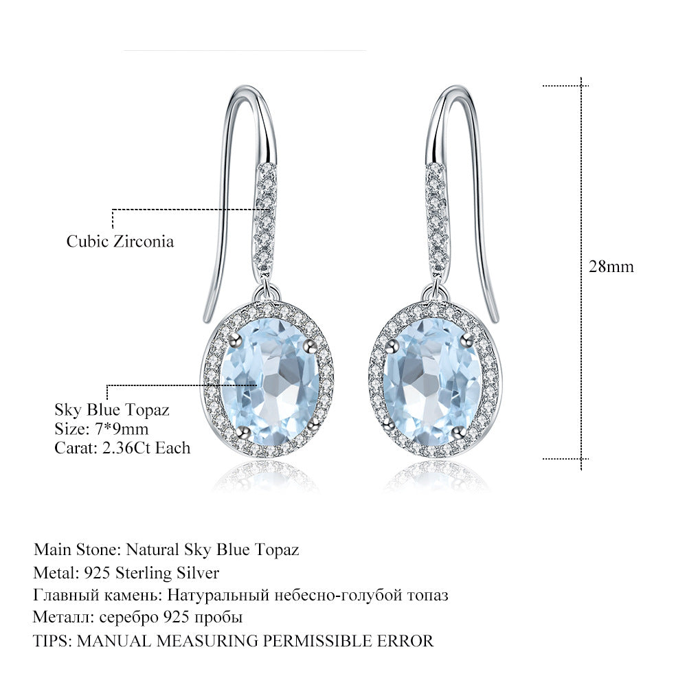 Natural Stone Women's Earrings Jewelry Vintage Personality s925Silver Inlaid Yellow Crystal Earrings Gemstone Drop Earrings