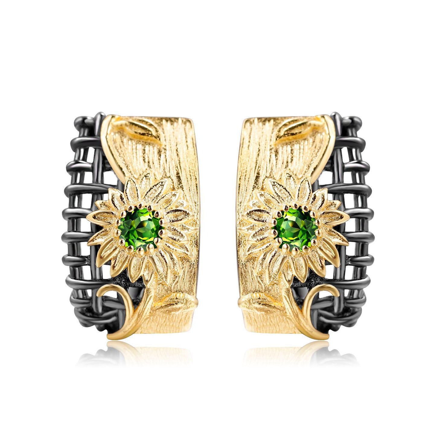 Italian Craft Designer Earrings Natural Style Floral Design925Silver Natural Amethyst Stud Earrings