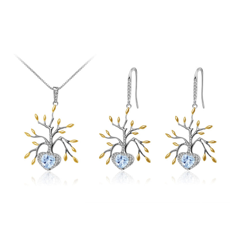 Designer High-End Natural Topaz Earrings Tree of Life Design Series925Silver Gemstone Stud Earrings