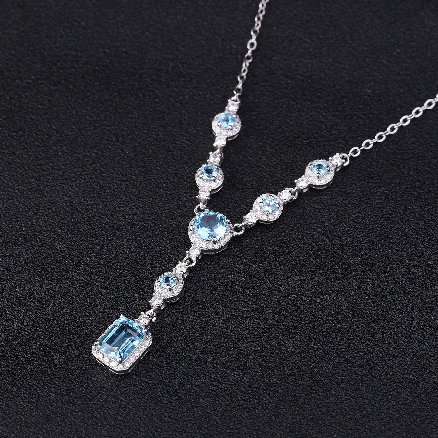 Luxurious High-End Jewelry Natural Gemstone Necklace s925Silver Inlaid Natural Topaz Pendant Necklace