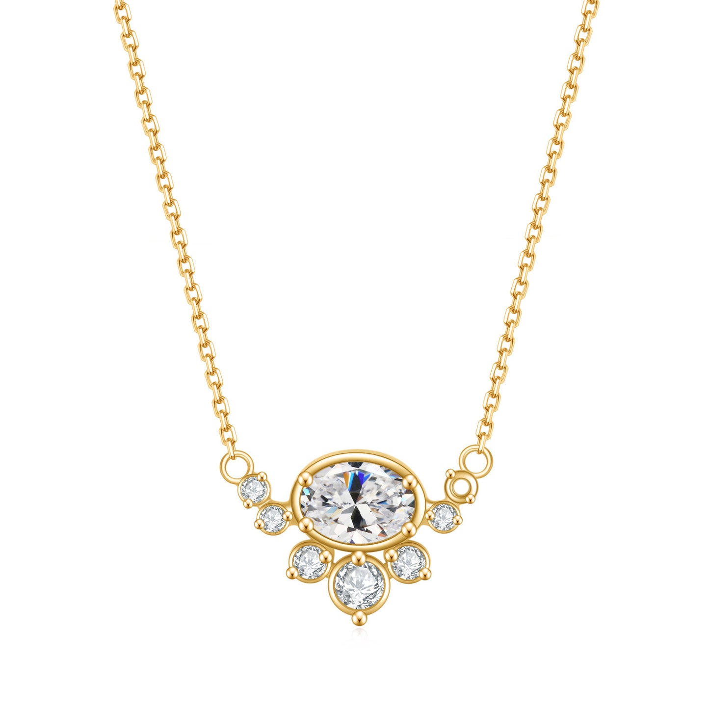 Jewelry S925Sterling Silver Inlaid5A Zircon Fashion Light Luxury Elegant Gold Clavicle Chain Gemstone Necklace Pendant