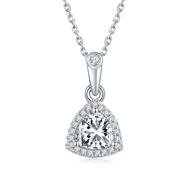 Commuting Style Earrings Necklace Fat Triangle s925Sterling Silver Inlaid1Carat Moissanite Jewelry Set