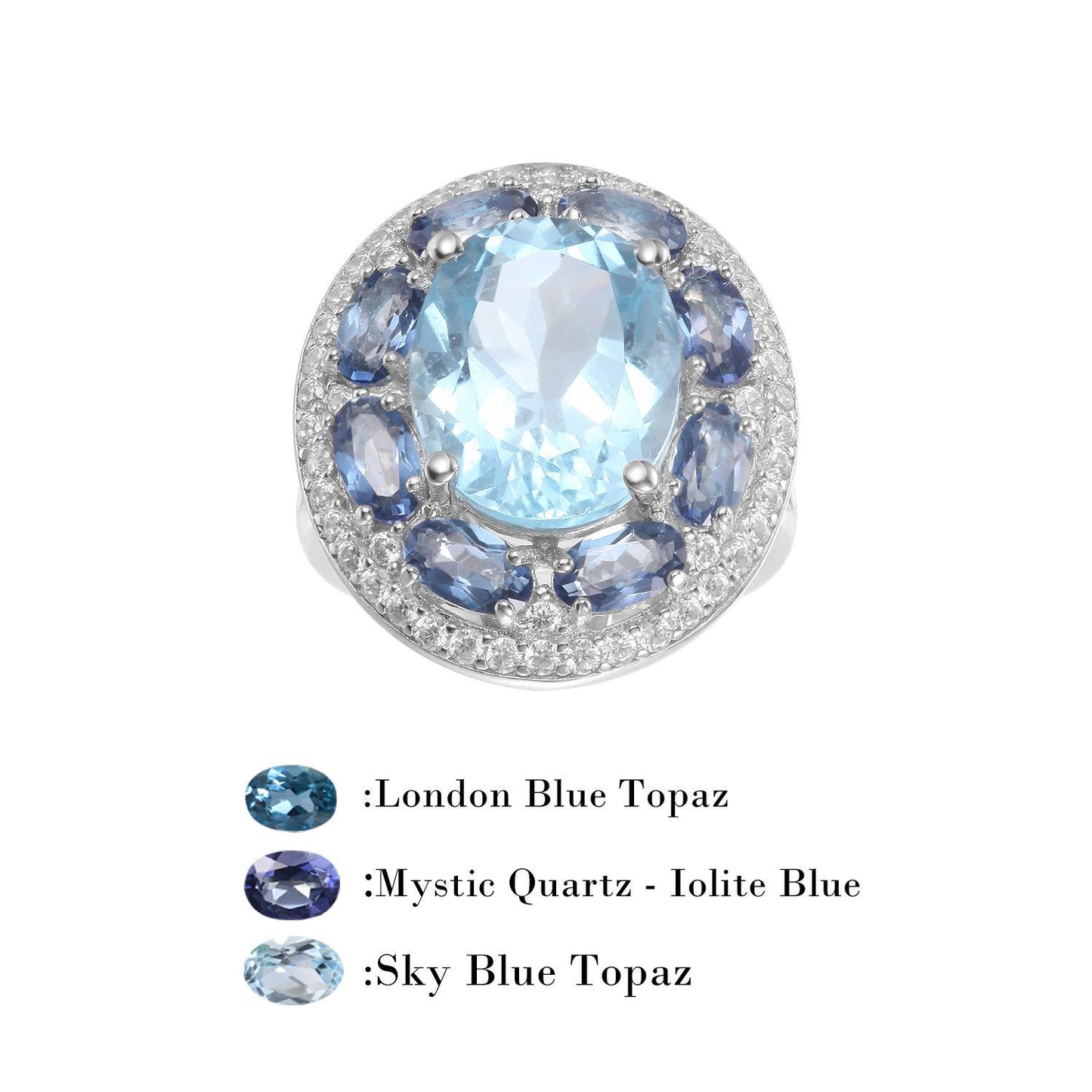 Factory Direct Supply Natural Gemstone Ring for Women Fashionable and Elegant s925Silver Inlaid Gemstone Topaz Ring