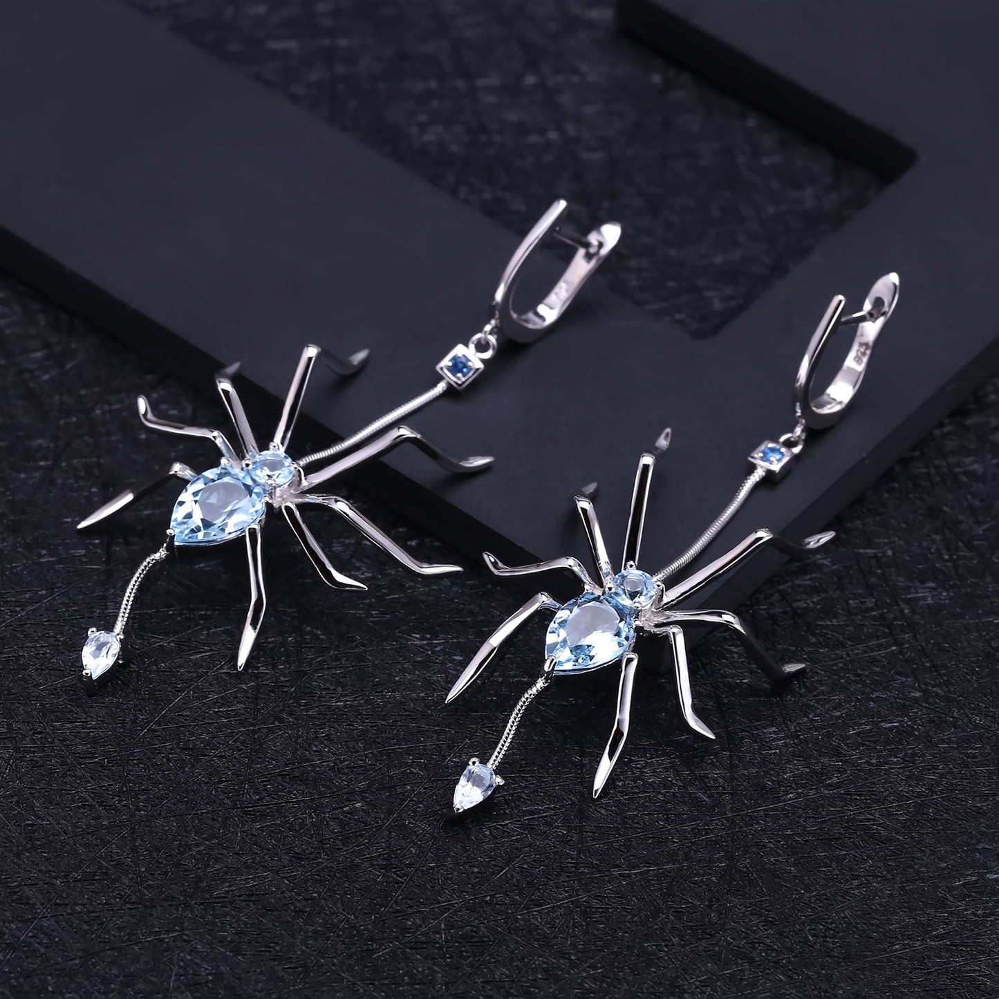 Insect Series Designer Earrings Spider-shaped design s925Sterling Silver Natural Topaz Earrings