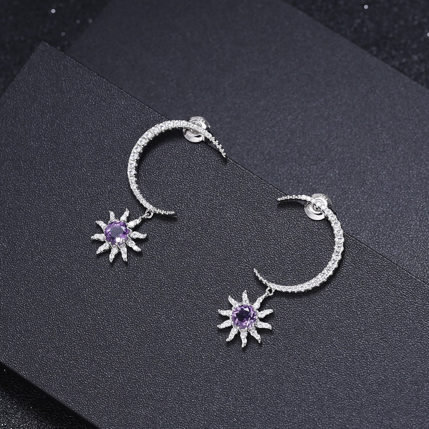 French Romantic Light Luxury Style Designer Earrings s925Silver Inlaid Gemstone Natural Amethyst Stud Earrings