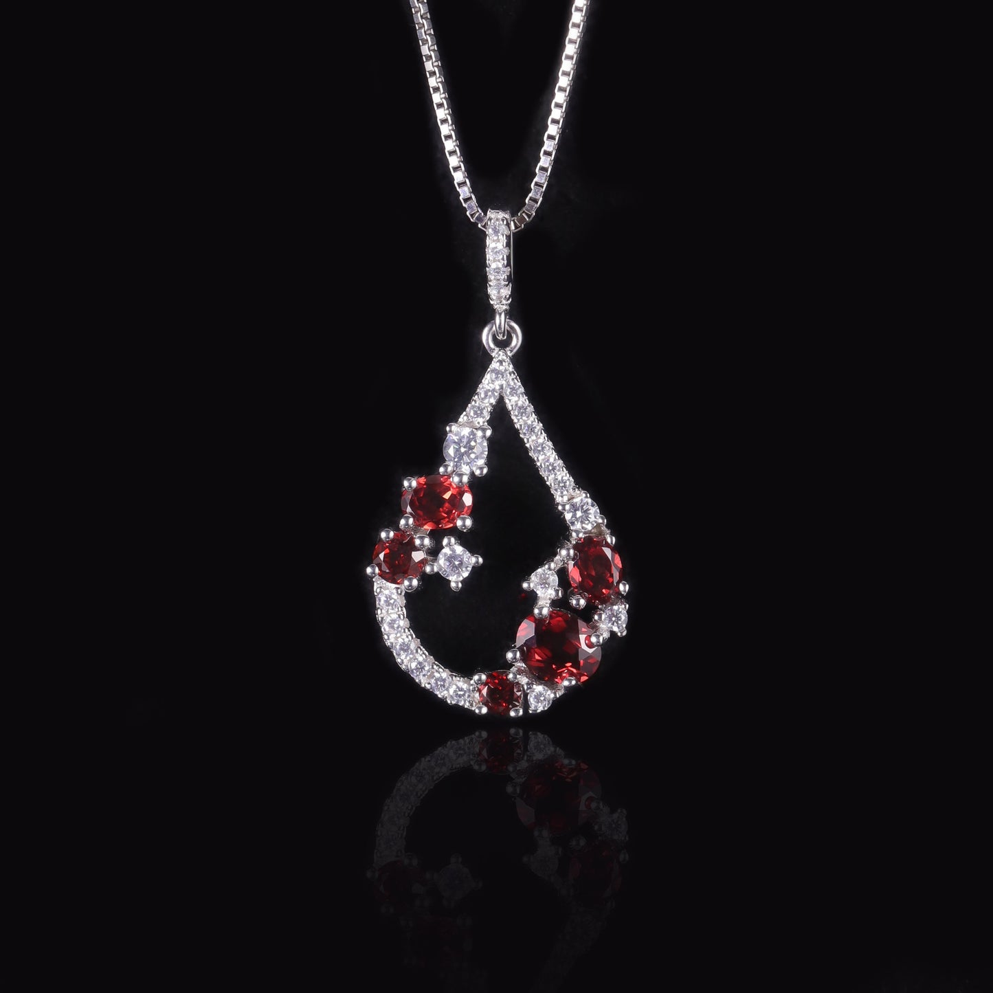 Sweet Style Natural Garnet Necklace s925Sterling Silver Inlaid Translucent Topaz Pendant High-end Jewelry