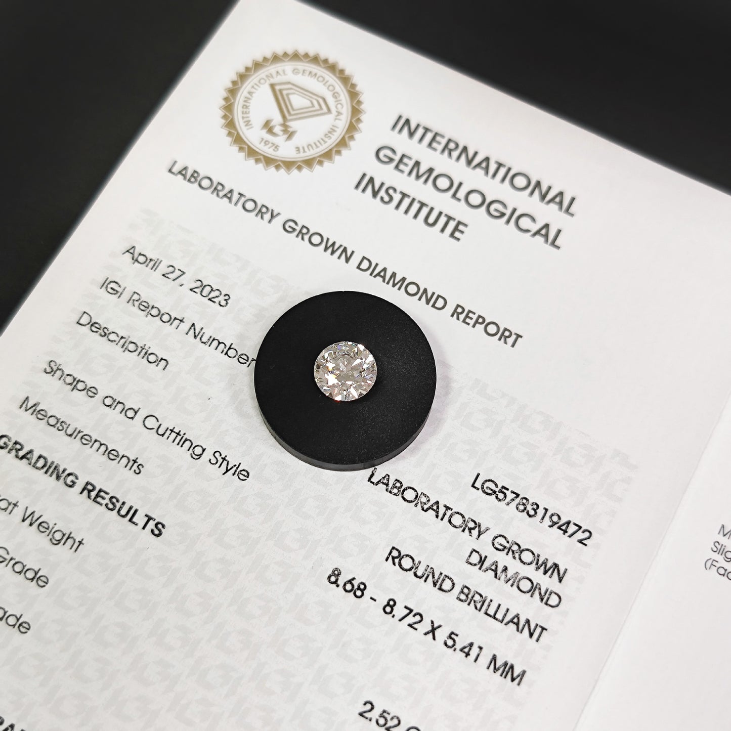 2.52Carat Cultivated Diamond CVD/HPHT Loose Stone Diamond Ring Wedding Ring Earrings Necklace Ring IGI Lab-grown Diamond
